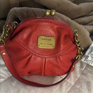 Fossil Vintage Red Leather Crossbody Bag